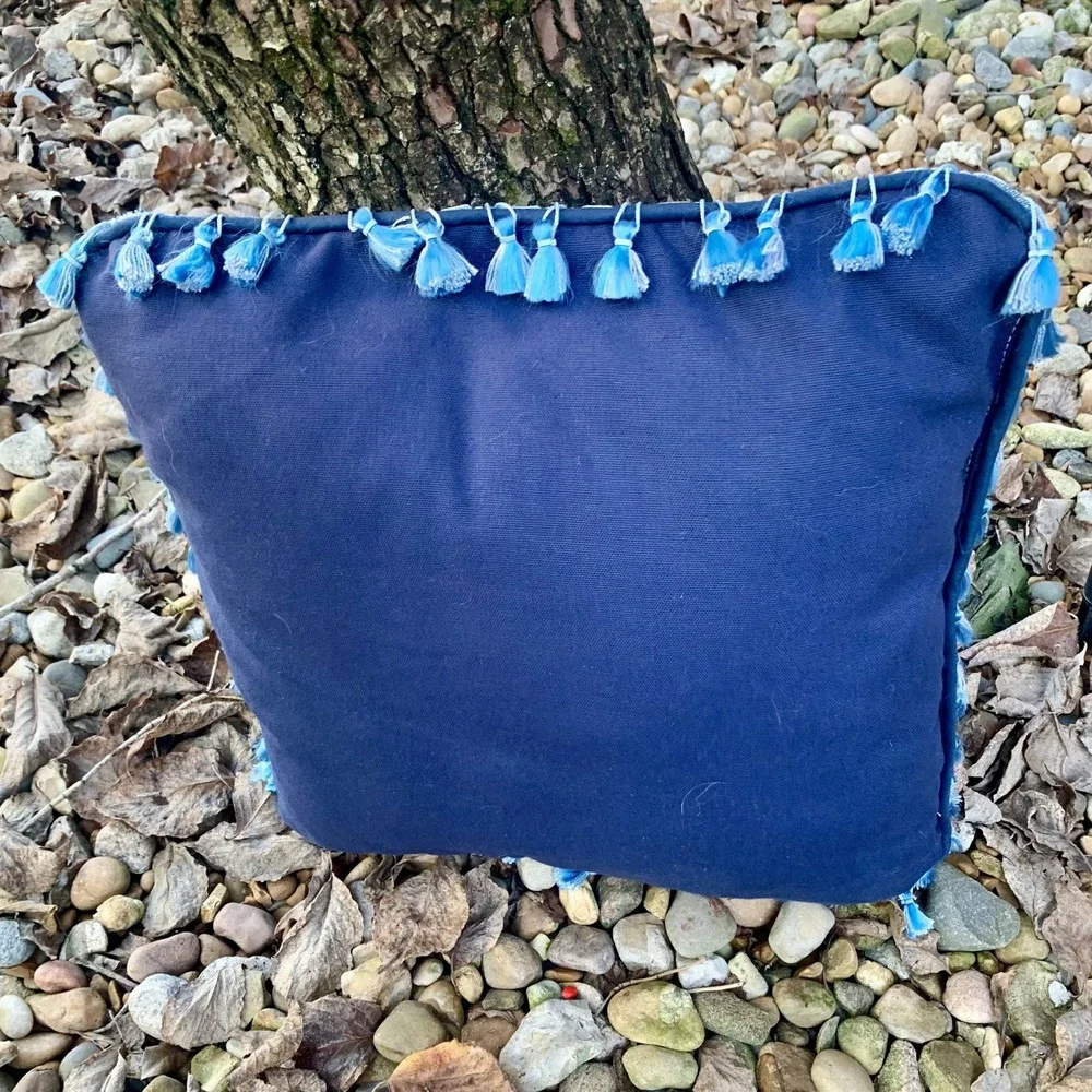 Winter‎ Cabin Tapestry Throw Pillow Winter Scene Home Decor Blue Tassels Holiday